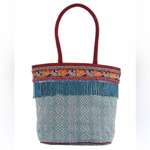 NWT Guadalupe Khari Printed Tote - Light Blue Colorful